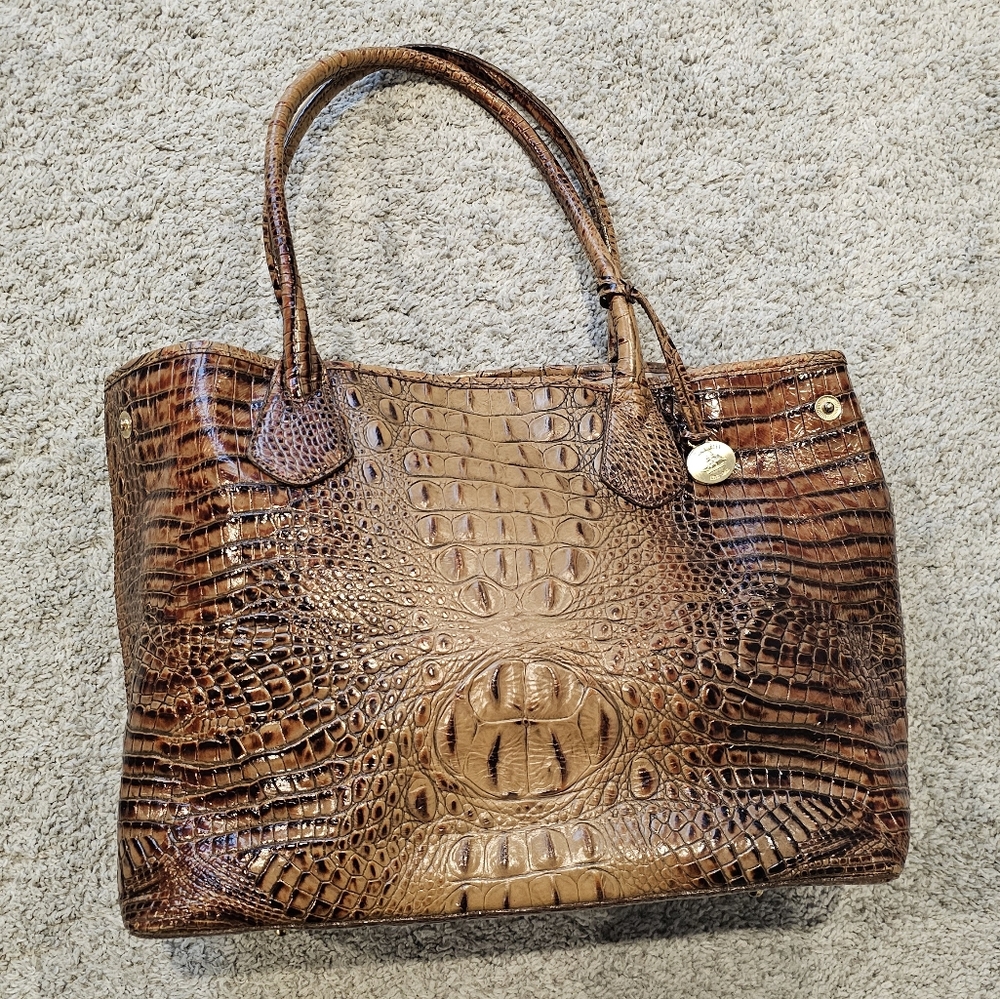 Brahmin Leather Crocodile-Embossed Shoulder Tote